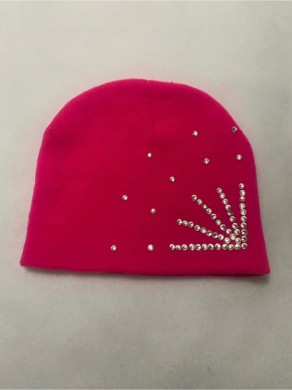7 Pice Kids  Knit Beanie With Rhinestones - Black, Blue, Hot Pink